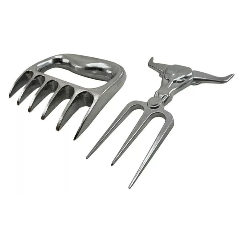 KIT GARRA DE URSO E TRIDENTE PARA CHURRASCO AUMINIO MACIÇO
