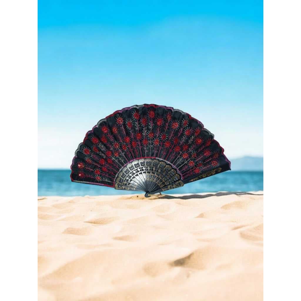 Leque Bordado Diversos com Paetê. Unidade.