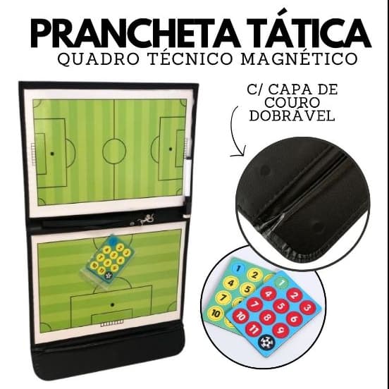 Prancheta Tatica de Futebol de Couro Magnetica Portatil Tecnico Treinador
