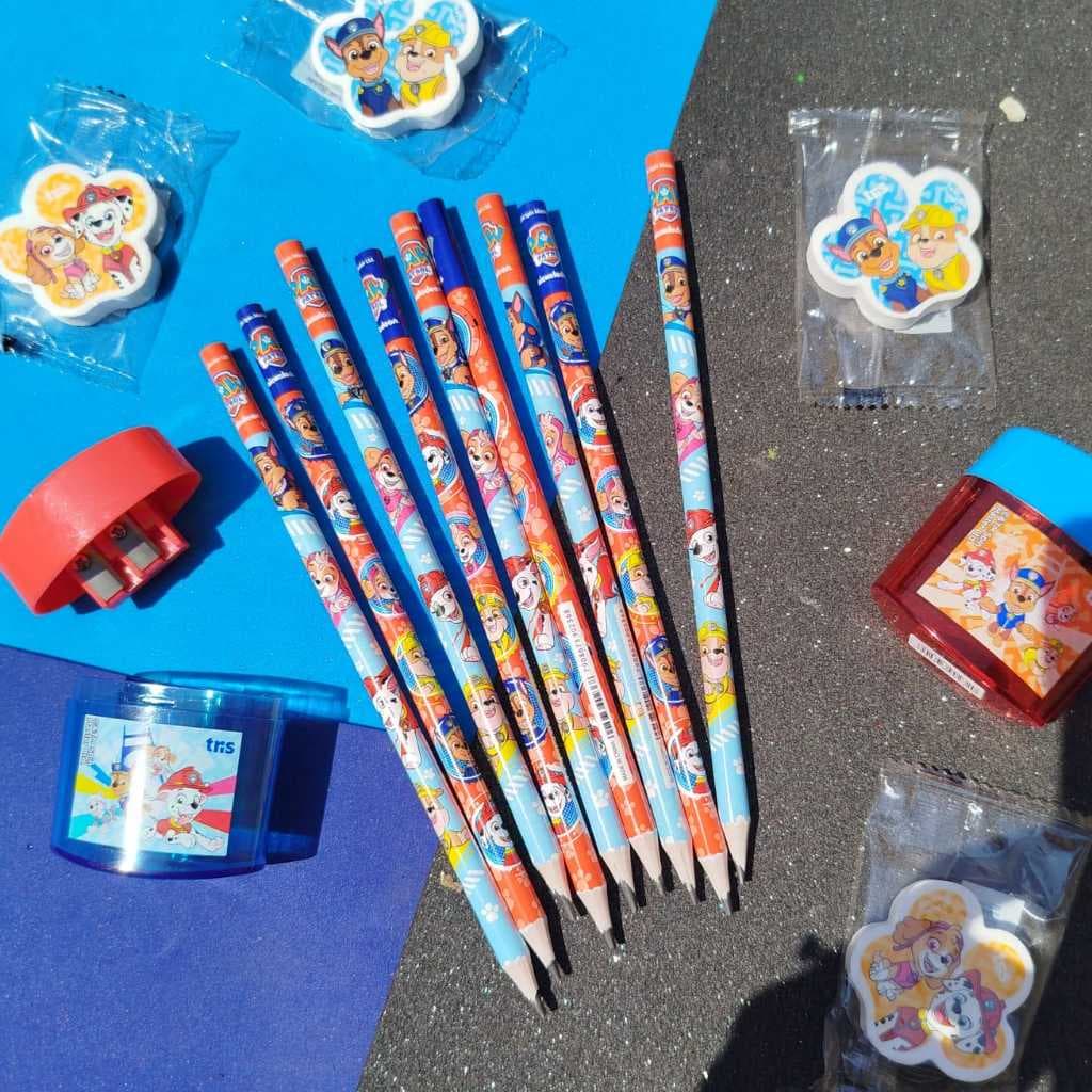 Kit escolar Patrulha Canina: 2 Lápis, borracha e apontador e/ou lápis de cor (Canina/Skye) | TRIS