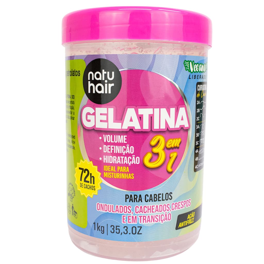Gelatina Modeladora de Cachos 3 em 1-1KG Definição Antifrizz Hidratação Brilho Cacheados Crespos