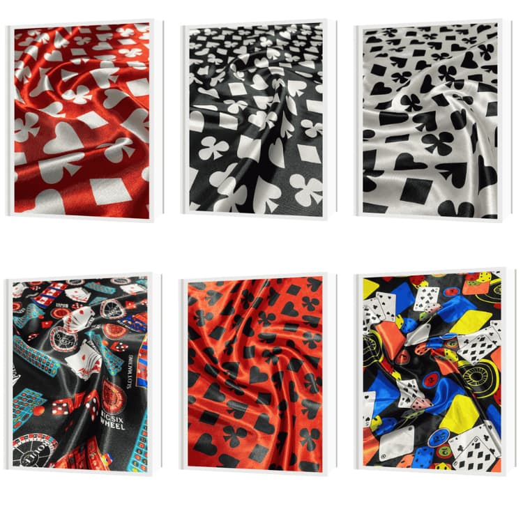 Tecido Cetim Estampado Naipes de Baralho 1,40m Decorações e Festas-7 Metros