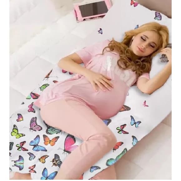 Travesseiro de corpo para Gestante Grávida 1,30x80 com Fronha Com Ziper Percal Estampada