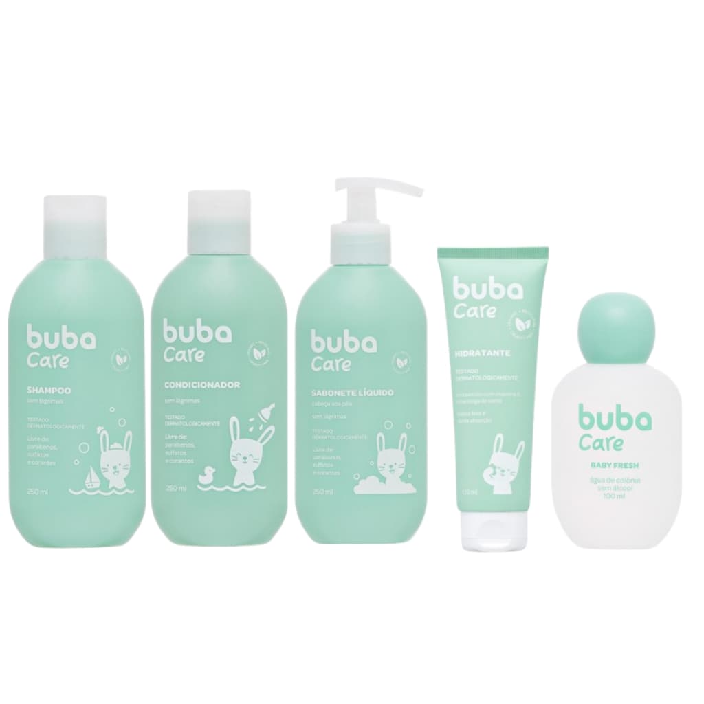 Kit Completo Banho Cuidados com o Bebê Buba Care Hipoalergênico 100% Vegano Infantil