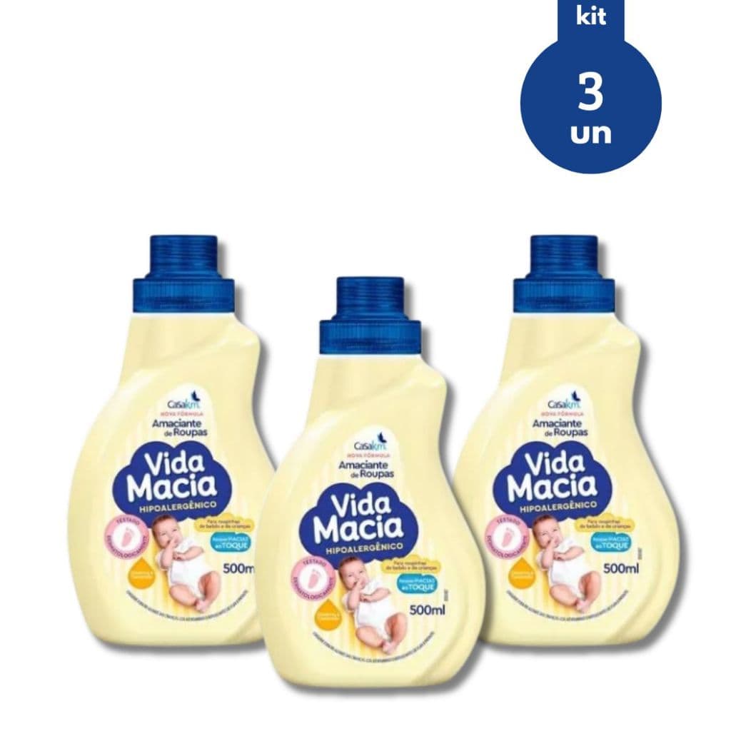 Kit 3 Amaciante Vida Macia Glicerina e Camomila Para Roupas Delicadas De Bebê 500ml Cada