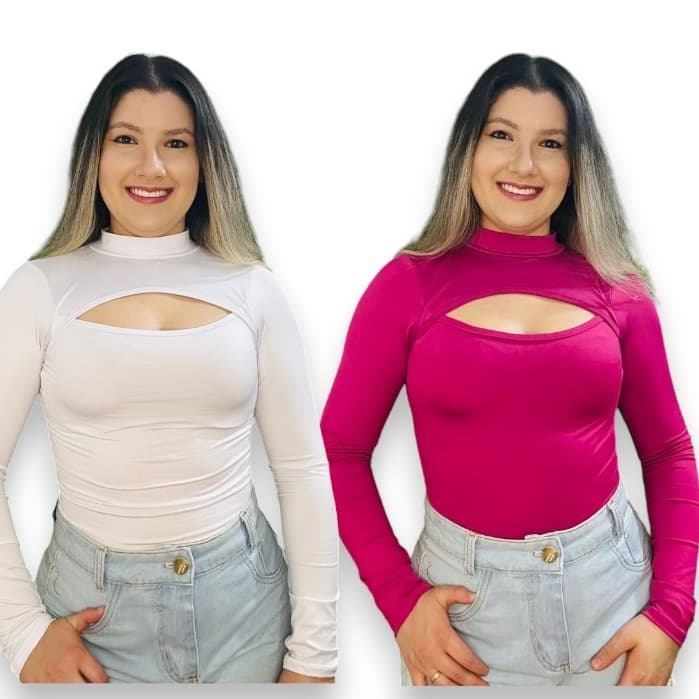Body Feminino Pirâmide Manga Longa Gola Básica Casual Moda Blogueira Gringa