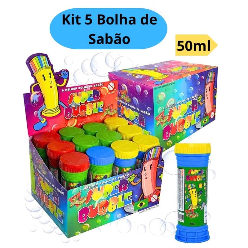 Kit 5 Bolha de Sabão Bolinha de Sabão Kit Festa Infantil Lembracinha Brinquedo Escolar
