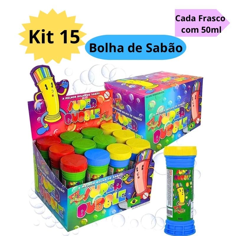 Kit 15 Bolha de Sabão Bolinha de Sabão Brinquedo Kit Festa Infantil Lembracinha Escolar