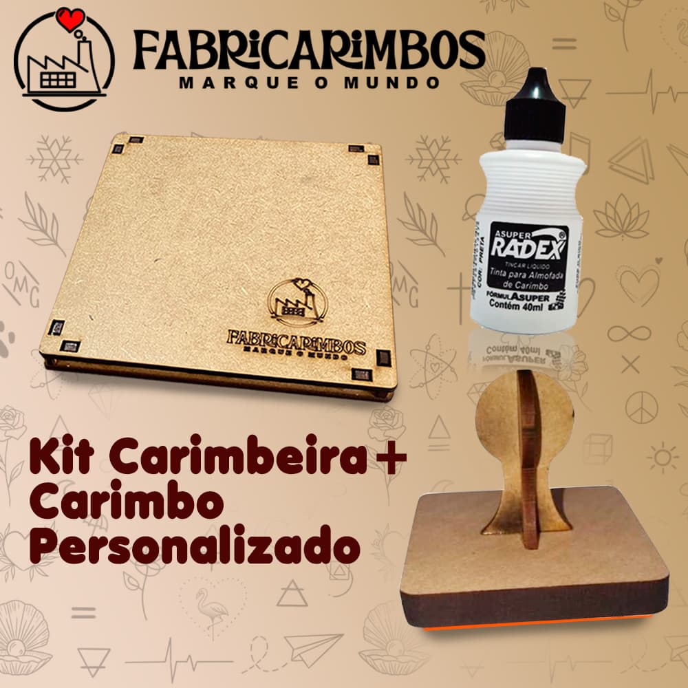 Kit Carimbo + Carimbeira + Tinta - Personalizado para Sacola Kraft / Tecido / Plástico Com Sua Logo