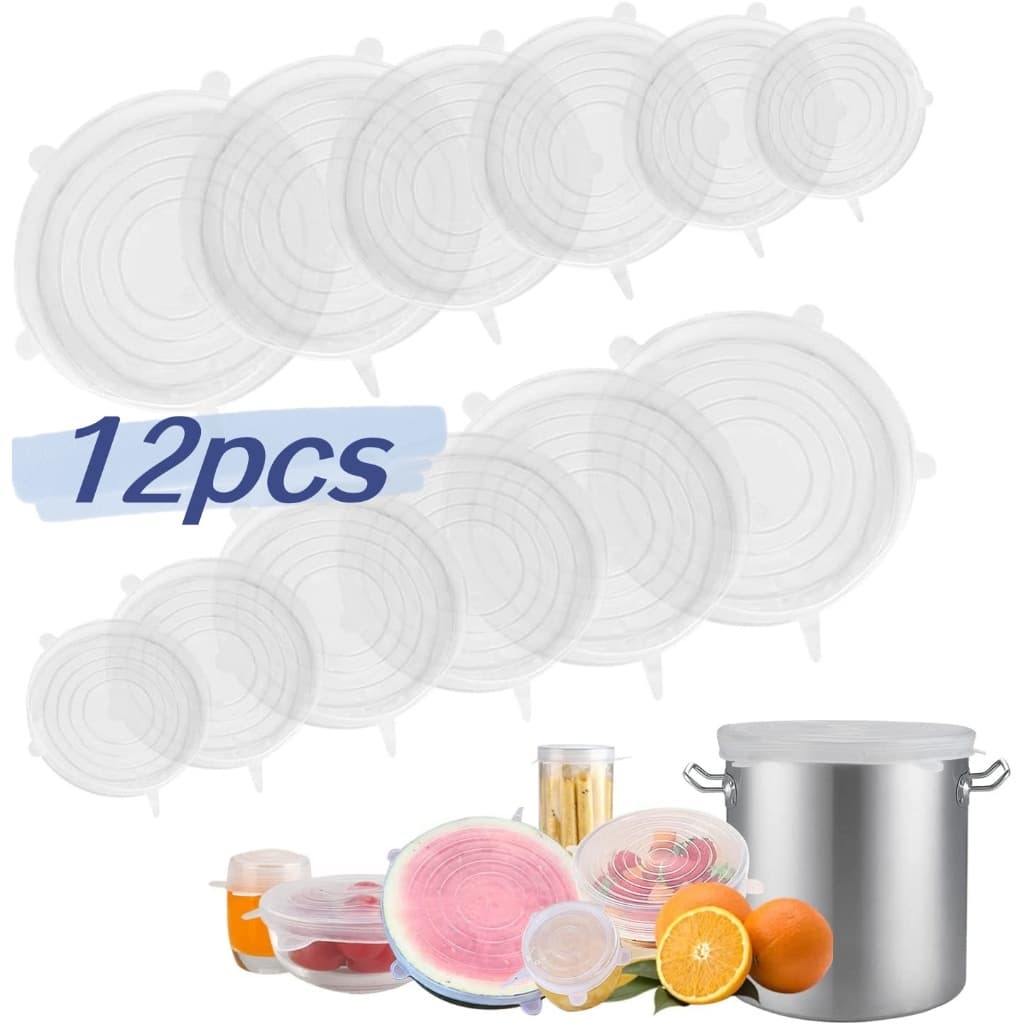 12 Peças Tampas Silicone Panela Pote Universal Flexível Lavável Silicone