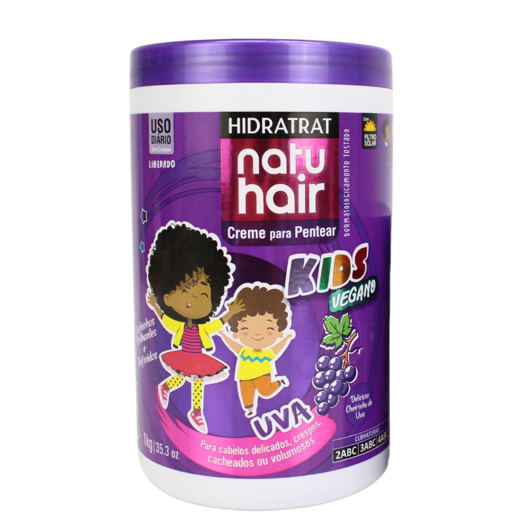 Creme para pentear Kids Uva Natuhair 1KG Antifrizz Definição Volume Cachos Ondulados Vegano