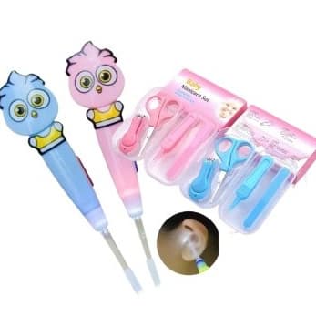 Kit Com 2- 1 Kit Manicure Baby Cuidados & 1 Colher De Orelha Coruja Com Led