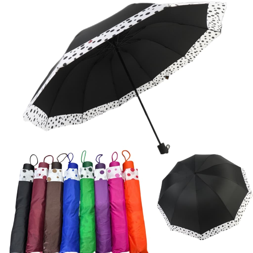Guarda-Chuva com Acabamento em Borda de Bolinhas | Grande, Dobrável e com 10 Varetas Resistentes