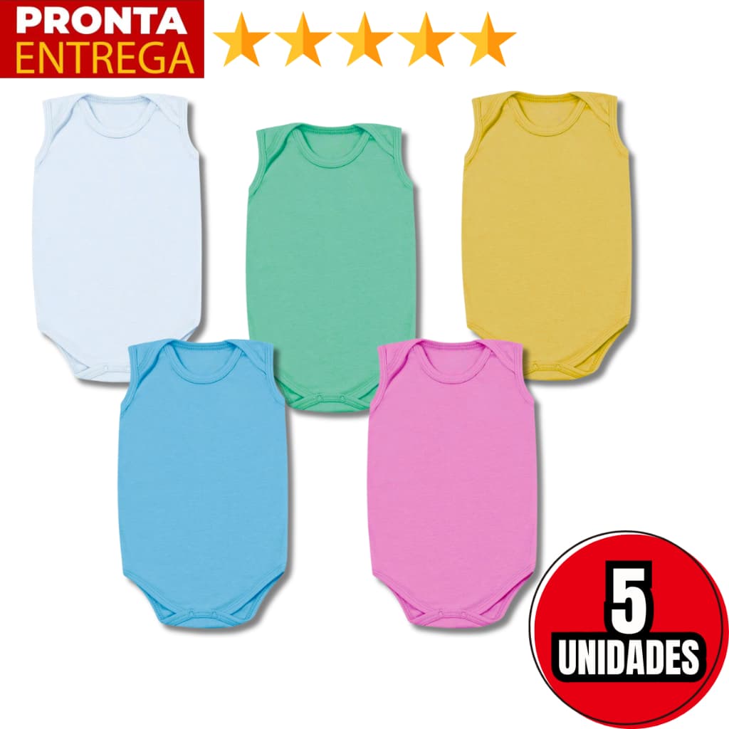 Kit 5 Body Regata Sem Manga Liso Infantil Bebê Menino Menina