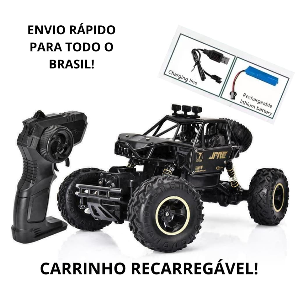 Carrinho de Controle Remoto Jeep Monster Truck Brinquedo Bateria Recarregável Porsche Infantil