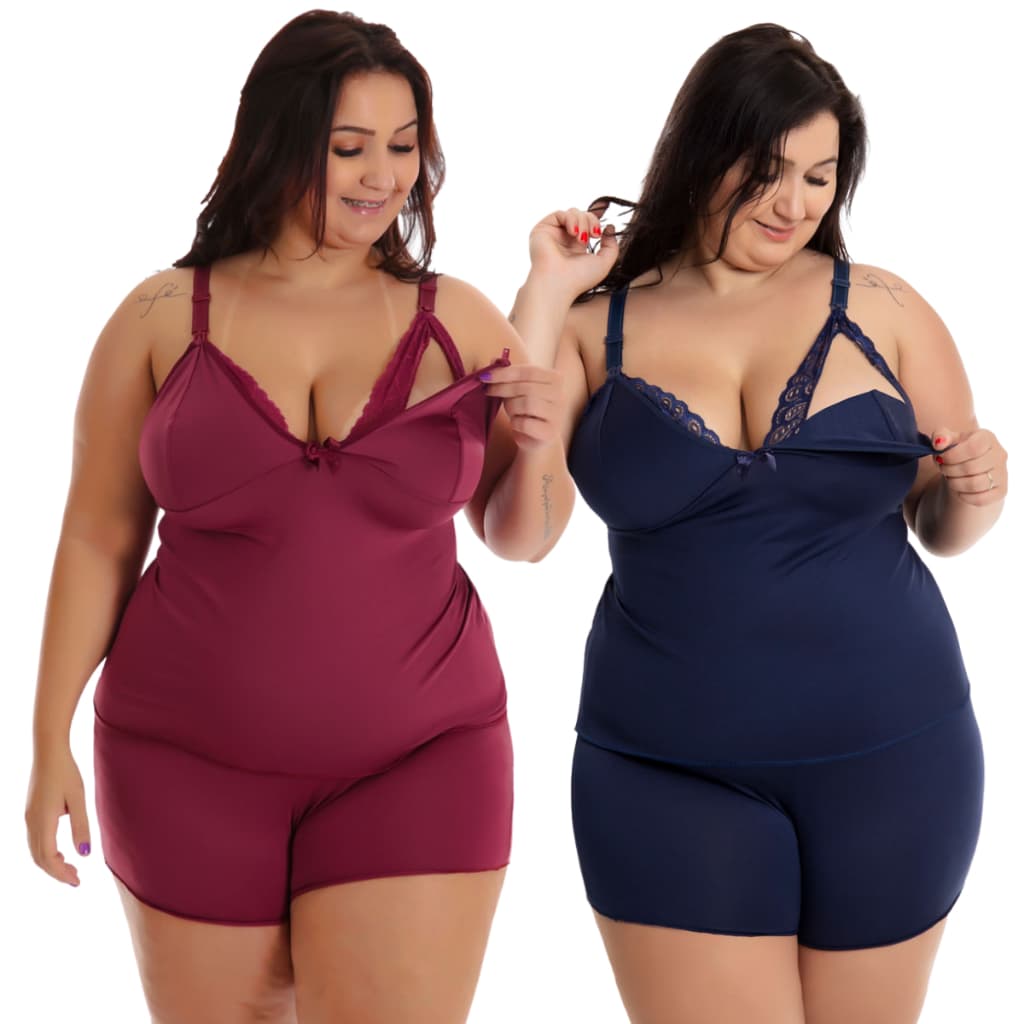 Kit 2 Baby Doll Amamentação Plus Size Pós Parto Gestante Grávida