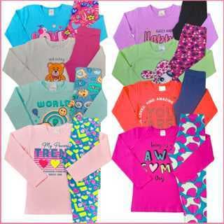 Kit 8 Peça Conjunto Infantil Menina Moda Blogueira Algodão Meia Estação 4 Legging 4 Camiseta 1 ao 16