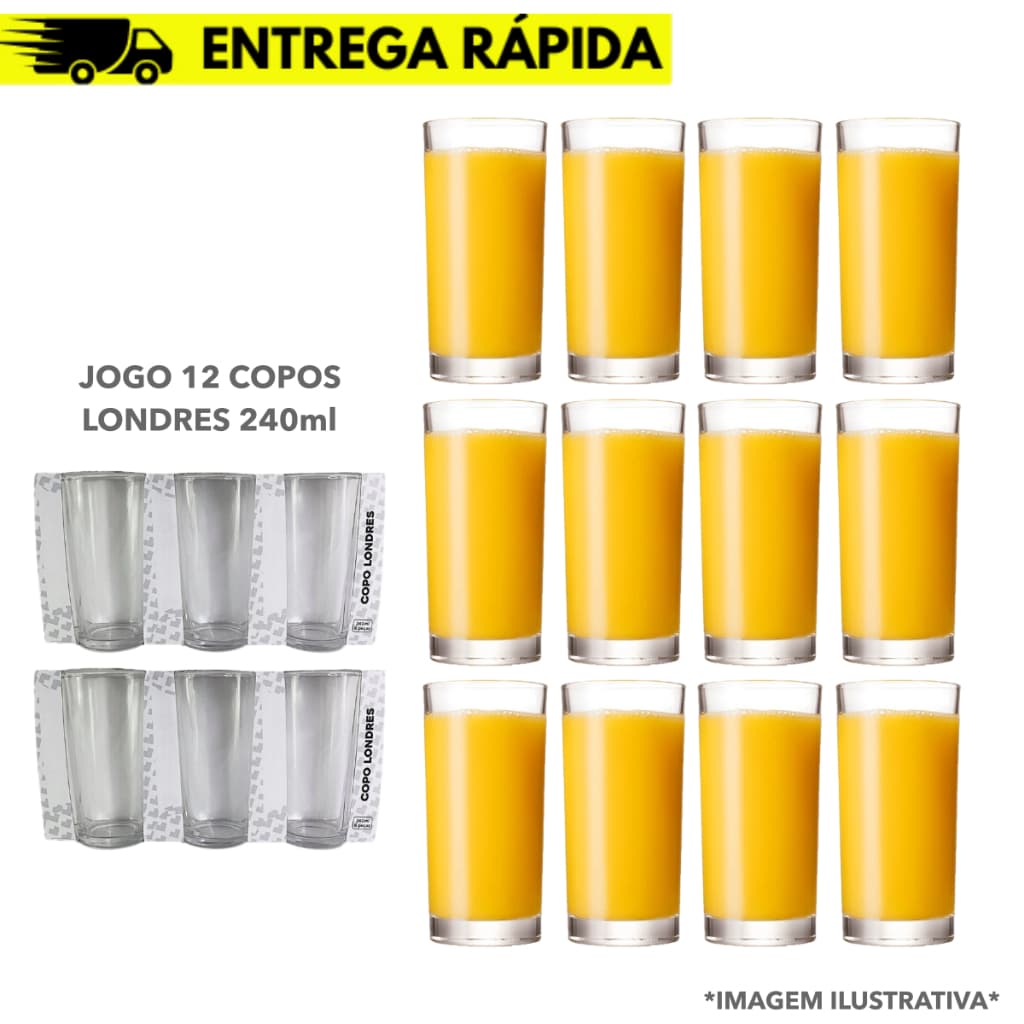 Jogo 12 Copos Resistente Long Drink Londres Premium 240ml Conjunto
