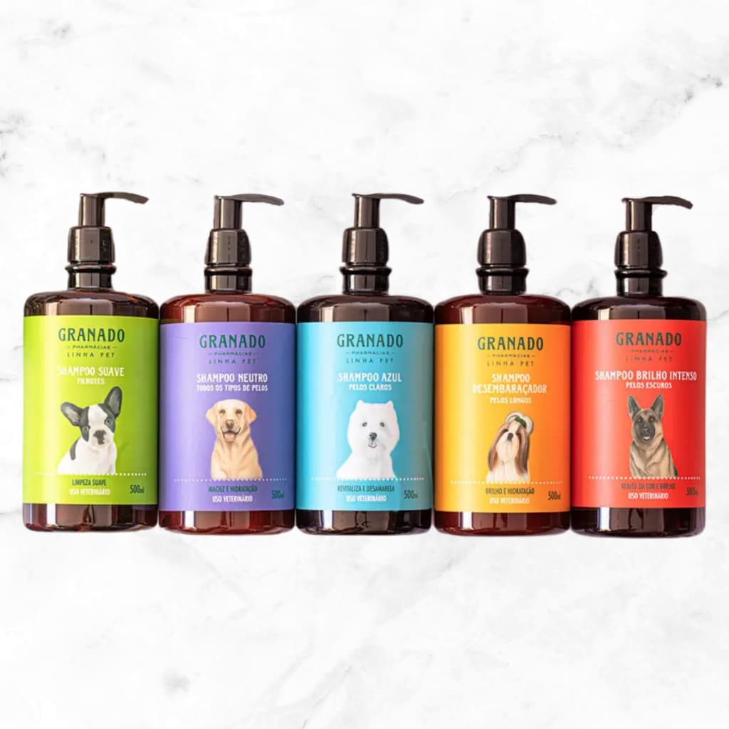 Shampoo para Caes e Gatos, Cachorro Granado 500ml -Filhotes , Pelos Claros e Escuro, Desembaraçador