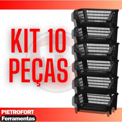 10 Cestos preto Empilhavel Expositor Organizador PRETO c/nota fiscal