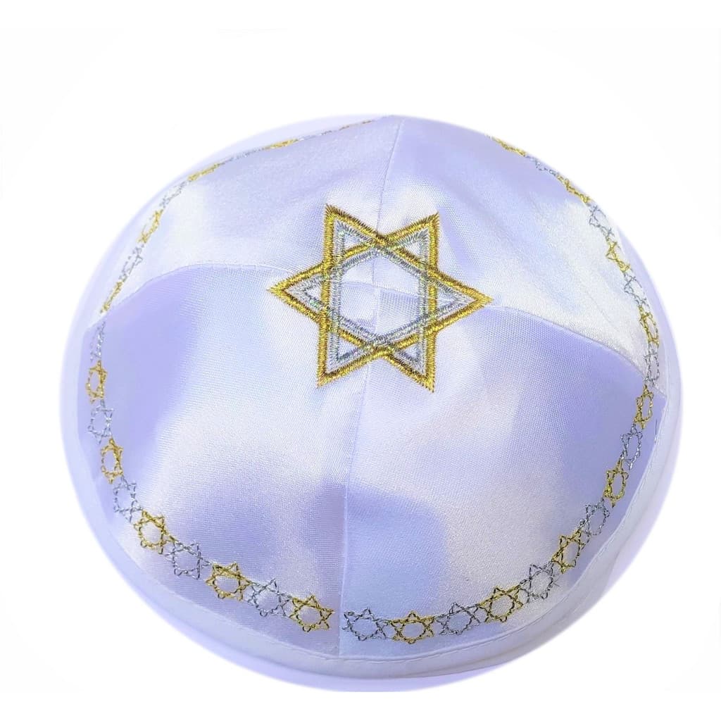 Kipá De Cetim Branco Com Estrela De Davi - De Israel ##!