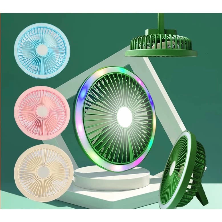 Ventilador Portátil com luz silencioso recarregável Usb 3 velocidades Rosa Azul Branco