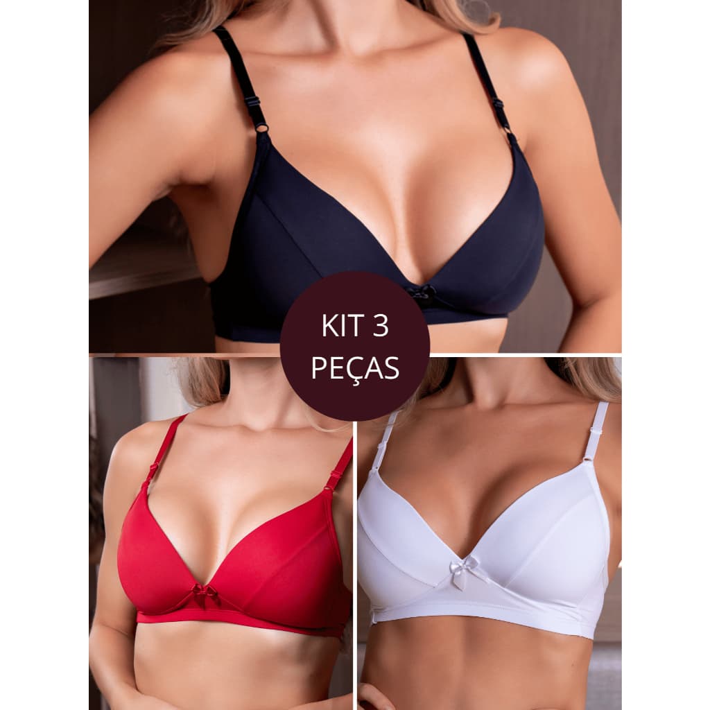 Kit 3 Peças - Sutiã Fernanda Com Bojo Soft Confortável Alça Regulável Atacado