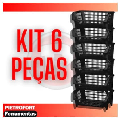 6 Peças Cesto Empalhável Expositor Organizador Preto