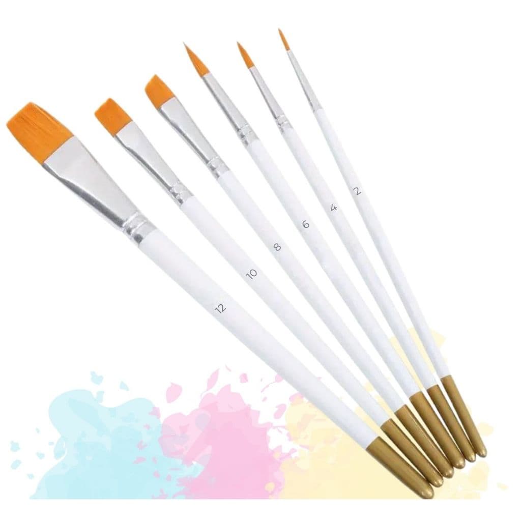 Kit 6 Pincéis Artesanato Pintura Pontas Fina e Chata Ideal para Tinta óleo, acrílica e aquarela Macio Culinária Unhas