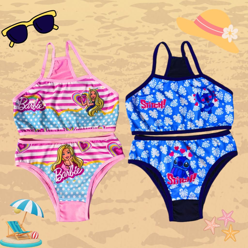 Kit 2 Conjunto Biquíni Infantil Moda Praia Sublimado Calcinha e Top Presente verão menina desenhos
