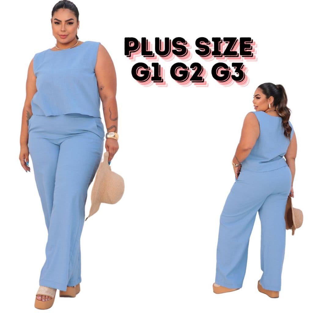 Conjunto Feminino Plus Size Blusa e Calça Alfaiataria G1 G2 G3