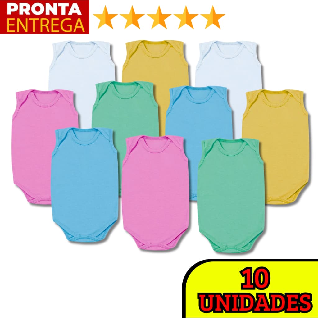Kit 10 Body Regata Sem Manga Liso Infantil Bebê Menino Menina
