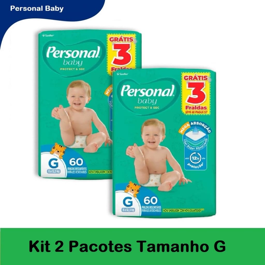 Kit 2ptes Fralda Personal Baby G 60un cada - Total 120un HIPER