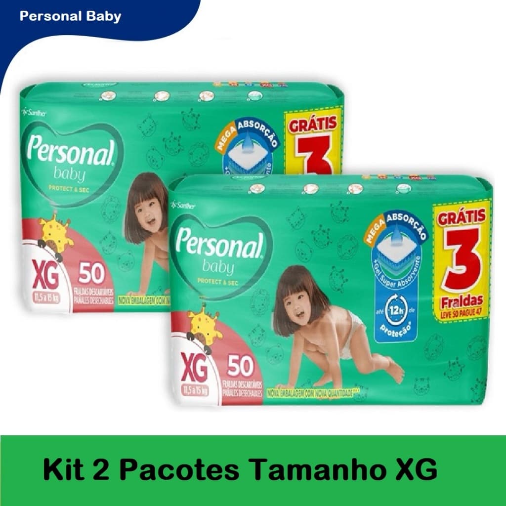 Kit 2 Pacotes Fralda Personal Baby XG 50un - Total 100un HIPER