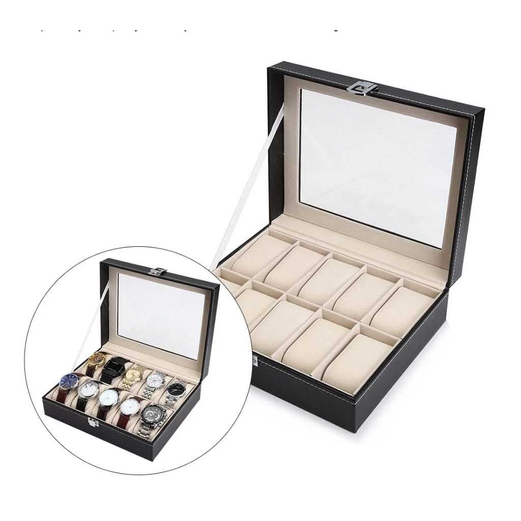 Porta Relógio Estojo Organizador Luxo 12 Divisórias Maleta Caixa Interno Aveludado