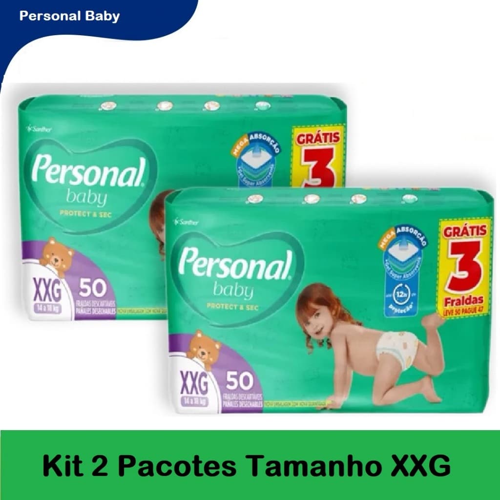 Kit 2 Pacotes Fralda Personal Baby XXG 50un cada - Total 100un HIPER