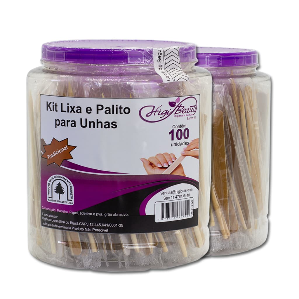 Kit Lixa e Palito Para Unhas - 100 Unidades - Higibeauty