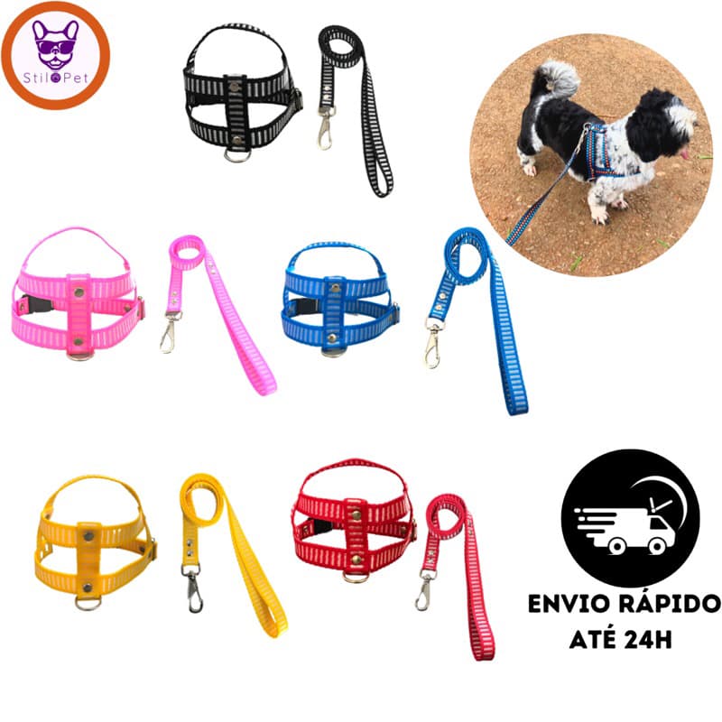 Coleira Peitoral para Cachorro Pet Raças Pequenas + Guia