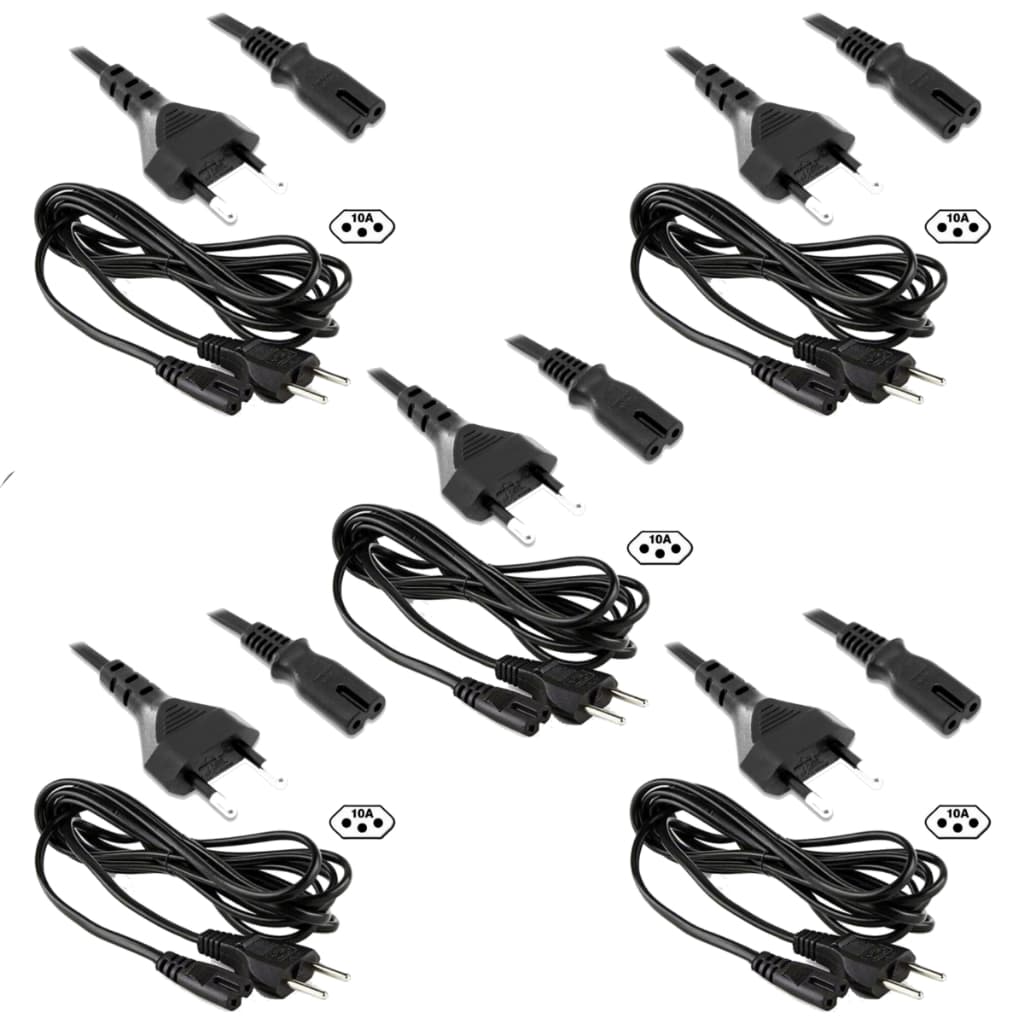 Kit 5x Cabos de Força Bipolar P/ Fonte Pc Monitor Vídeo game Ps2 Ps3 Xbox One tv radio 1.5m Padrão Inmetro - 1.5M