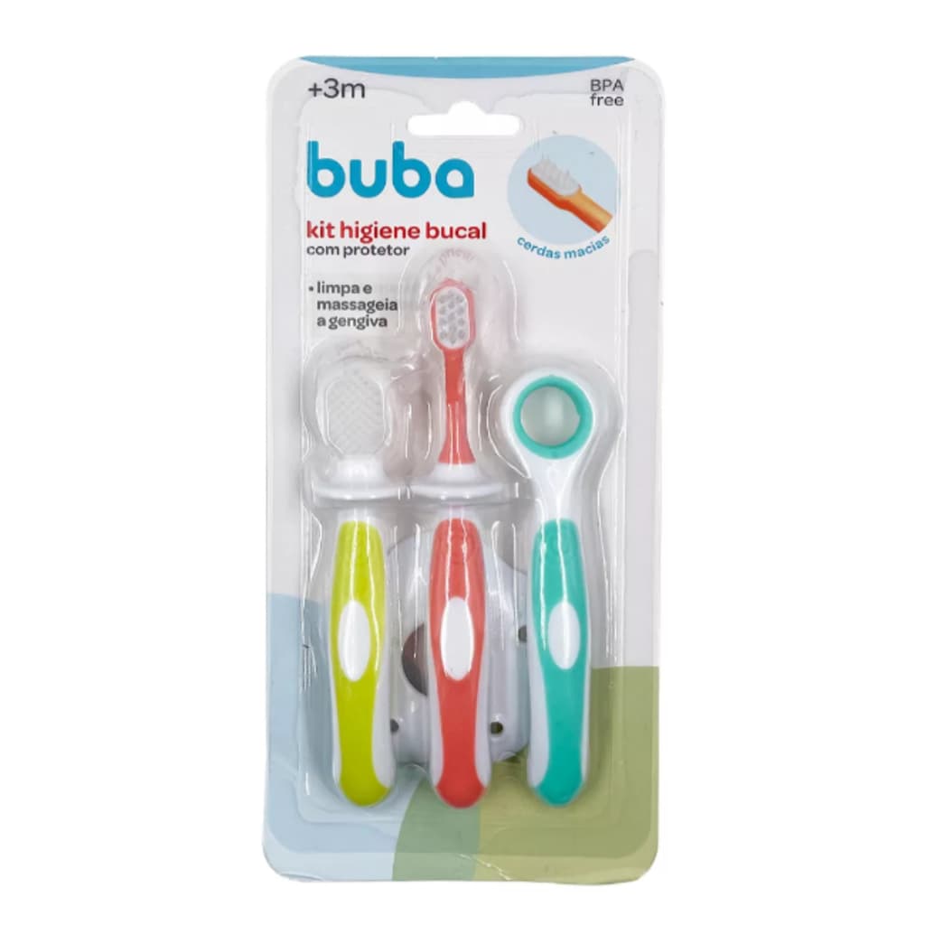 Kit Higiene Bucal Buba Escova De Dente E Massageador Gengiva Protetor Buba