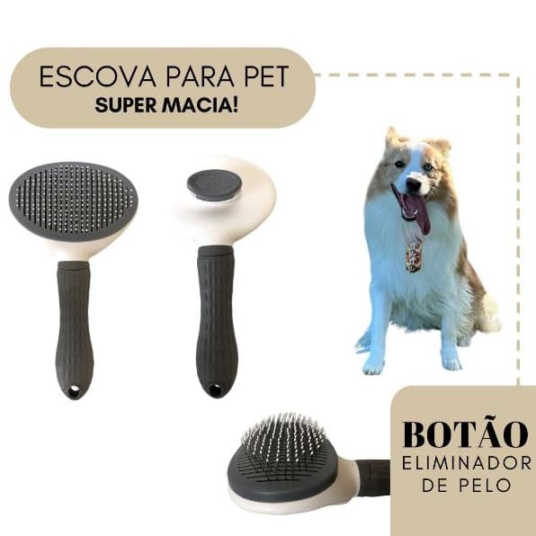 Escova para PET Rasqueadeira Macia com Eliminador de Pelo Botão Facil Gato Cachorro Pente