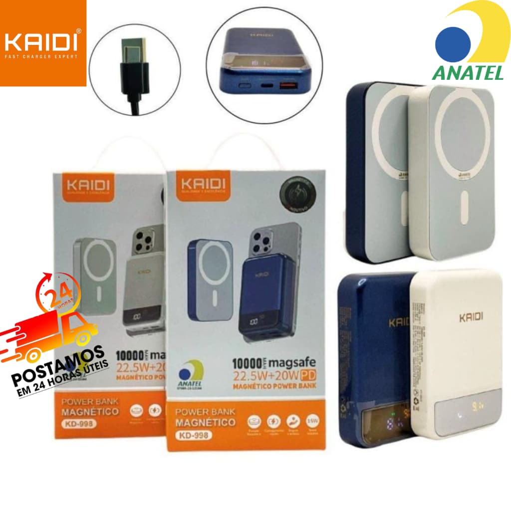 Power Bank Indução Magnético 10000mAh/5000mAh Magsafe Kaidi KD-998/KD-995