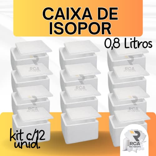 kit com 12 Caixas de Isopor EPS 0,8 litros para Sorvetes e Medicamentos