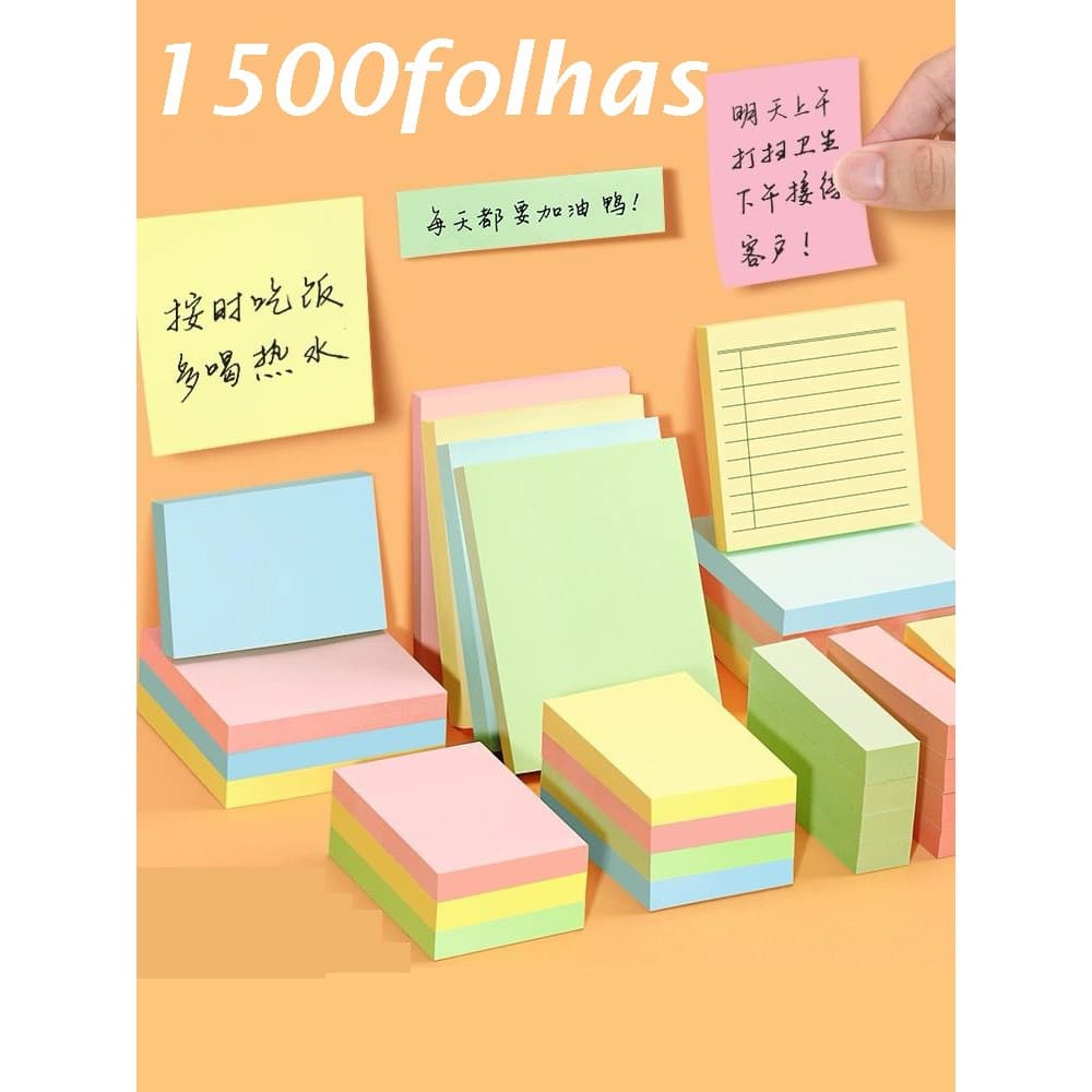 Kit 7 peças/Bloco de Anotação Recados 1500 folhas Auto Adesivo Vários Modelos