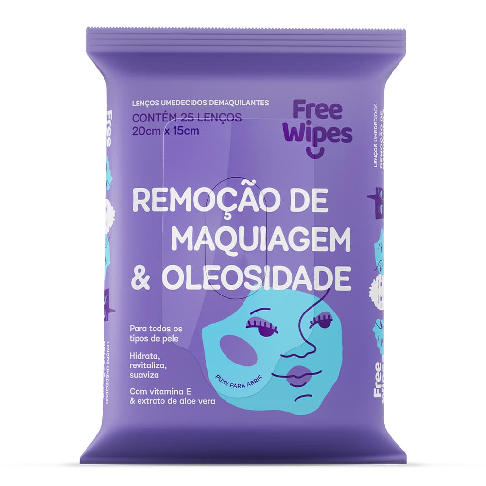Lenço Umedecido Demaquilante Free Wipes - 25 lenços