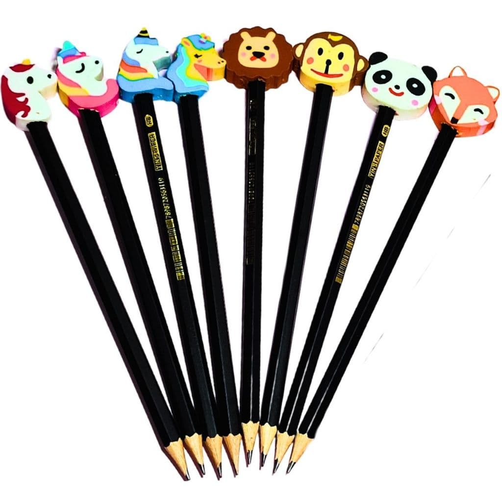 24 ou 12 Uns Lápis Preto Com Ponteira Borracha Emoji Animais e Unicornio - YINS PAPER