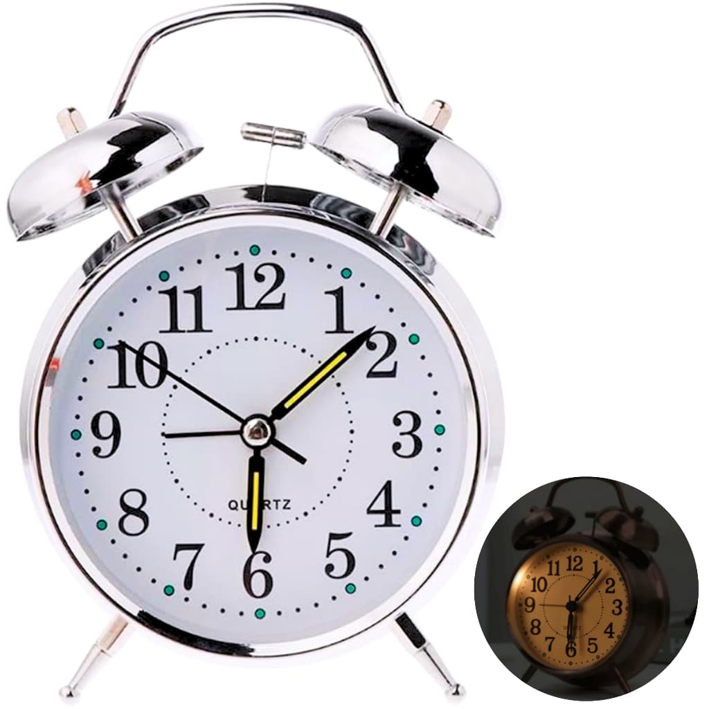 Relógio de Mesa Despertador Retrô Antigo Vintage Clássico Com Luz Led Noturna Em Metal Analógico