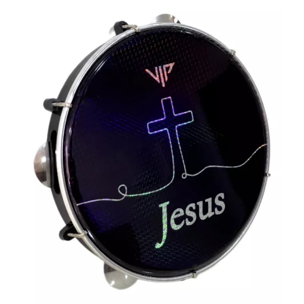 Pandeiro Profissional 10 Pele Holográfica Jesus Corpo Abs