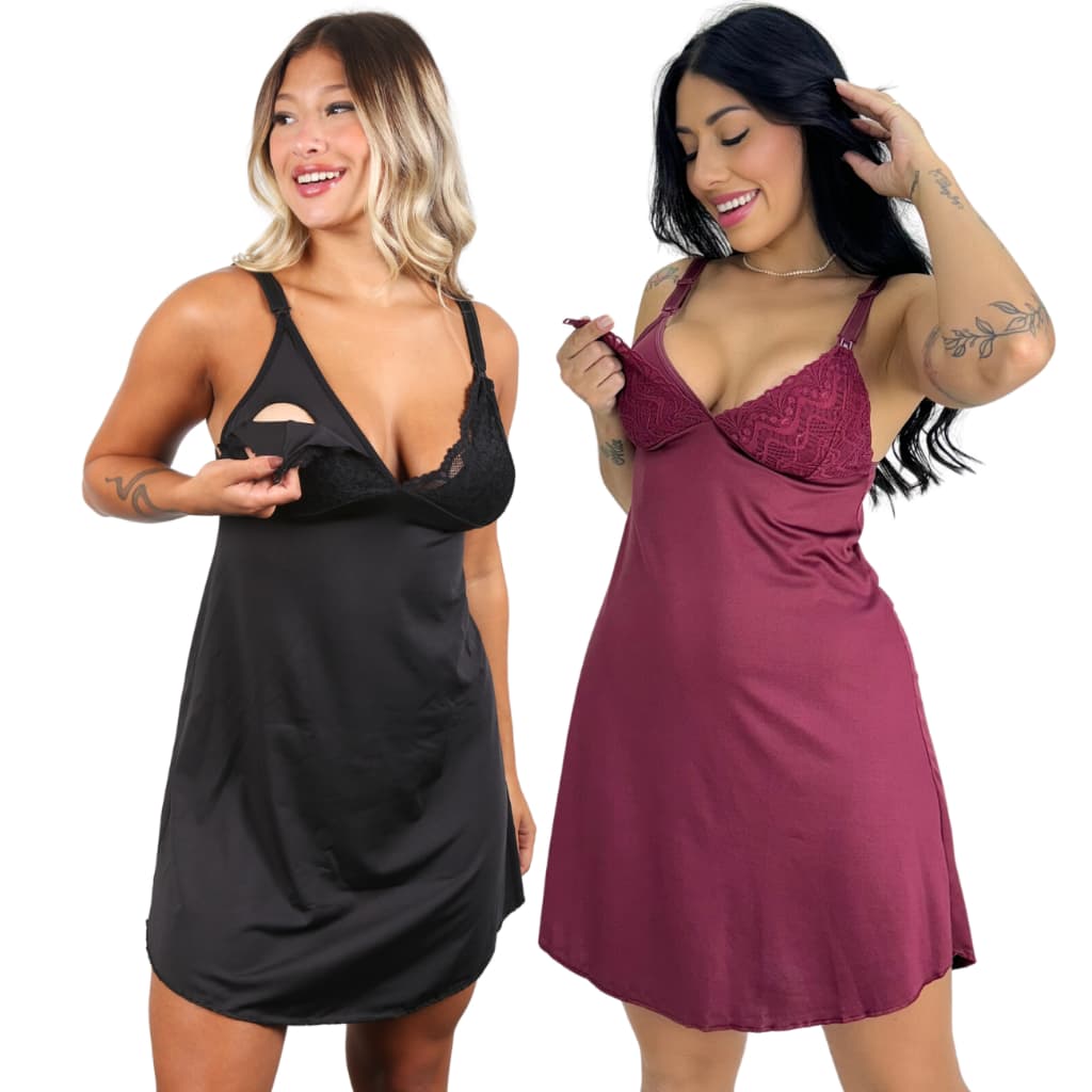 Kit 2 Camisola Amamentação Abre Fácil Gestante Grávida Pijama Pós Parto Maternidade Microfibra