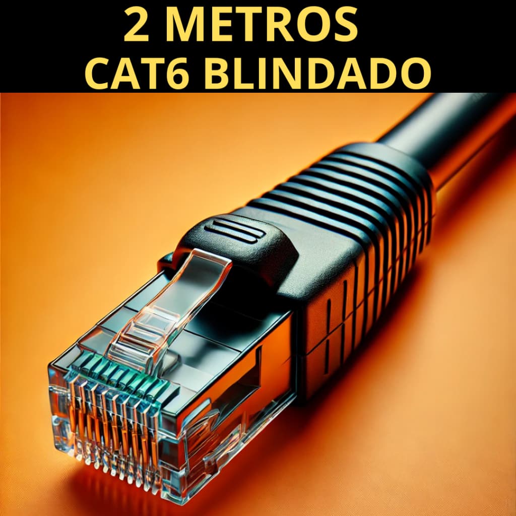 CABO DE REDE CAT6 2 METROS BLINDADO STP ANTI-INTERFERENCIA